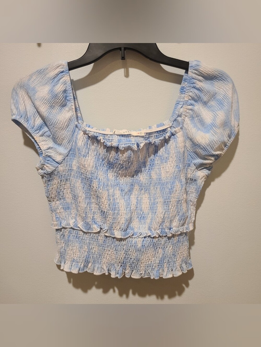 Lush Tie Dye Blue White Ruffled Crop Top